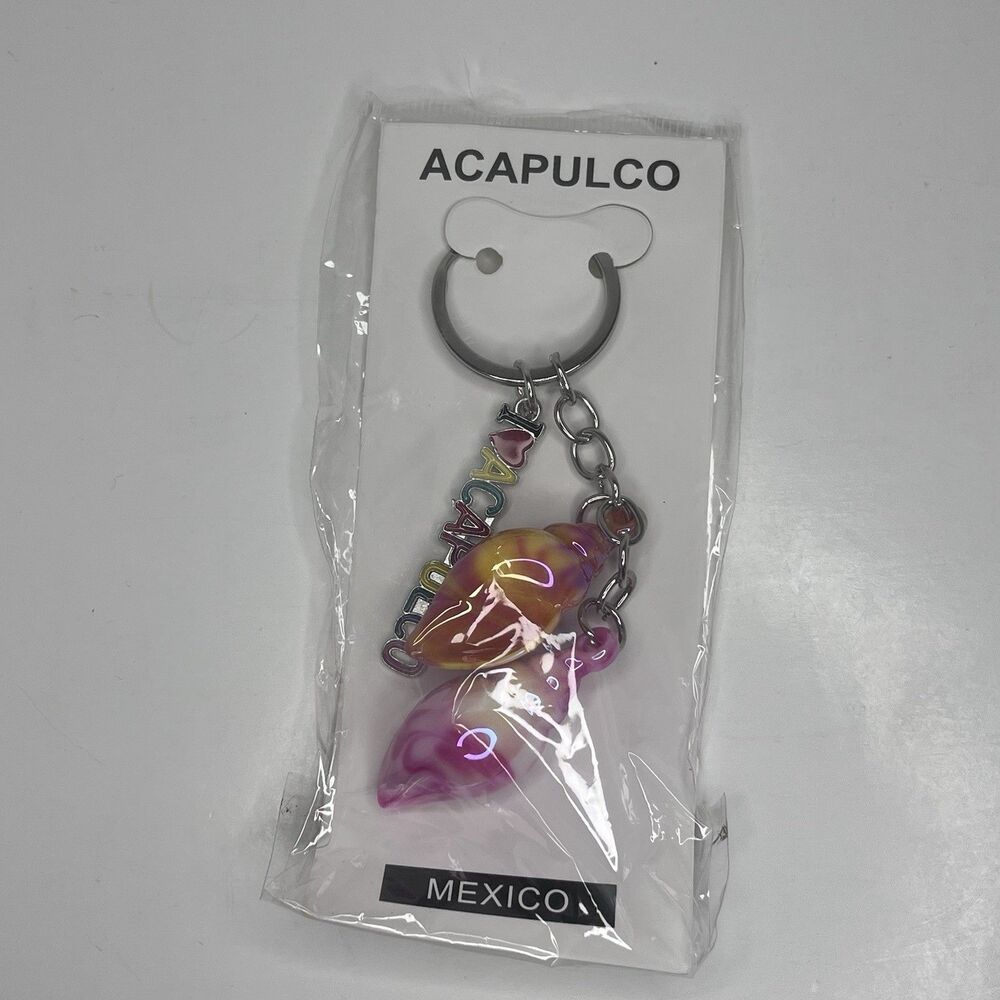Acapulco Mexico Purple Yellow Sea Shell Keychain Souvenir Travel Gift New